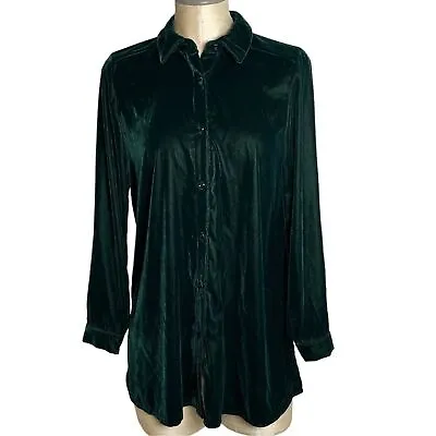 J Jill Button Front Velvet Long Sleeve Tunic Emerald Green Size XS • $30