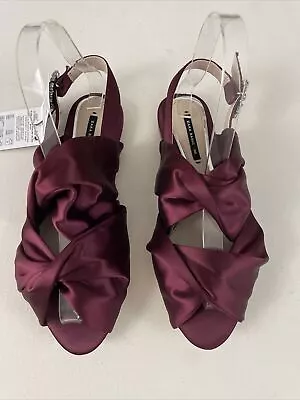 ZARA Women's Burgundy Satin Sandals With Rhinestone Buckle Sz 6 *New With Tags* • $29