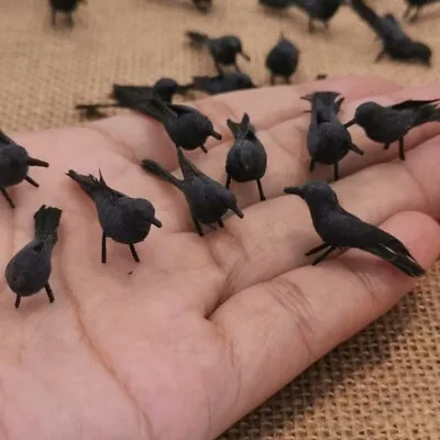 Black Bird Crow Cotton Foam Artificial Birds Dollhouse Miniature Ornament Decor • $3.99