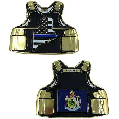 B-013 Maine LEO Thin Blue Line Police Body Armor State Flag Challenge Coins • $19.99