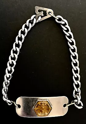 Vintage Hospital Heart Patient Engraved Caduceus Charm Inlay Id Wrist Bracelet  • $39.99