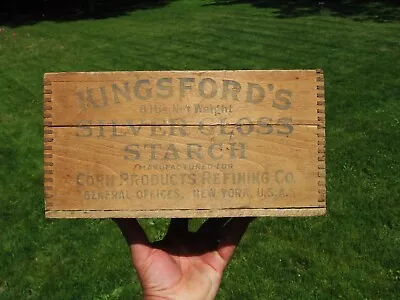 Vintage Kingsford's Silver Gloss Starch Wooden Dovetail Box W/ Lid General Store • $29.95