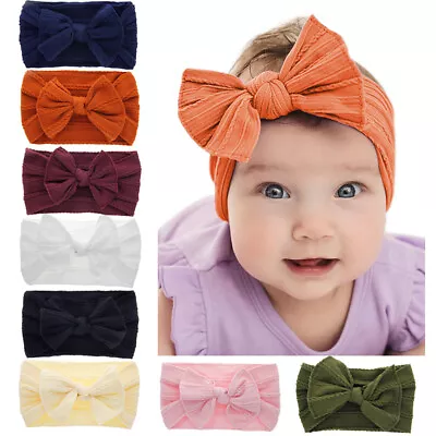 $14.99 • Buy 8pcs Baby Girls Elastic Nylon Headbands Newborn Toddlers Hairbands Hair Bows Set