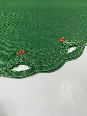 Vintage Christmas Green Holly Embroidered Table Runner Table Throw Holiday • $12