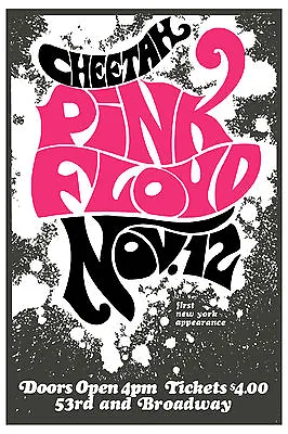 $15 • Buy 1960's Rock:  Pink Floyd  At Cheetah Club New York Concert Poster 1967