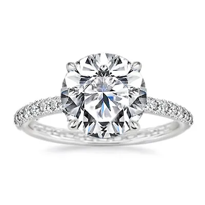 Samie Collection 4.3 Carat Round CZ Micro-Pave Band Solitaire Engagement Ring • $32.99