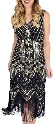Gloria Flapper Sequin Dress Size Small 8 - 10 Evening PROM Cruise Peaky Blinders • £32.99