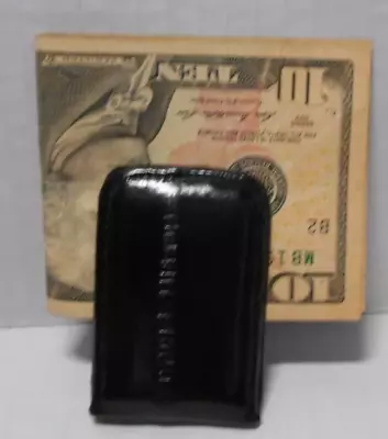 Black EEL SKIN Leather Strong Magnetic Money Clip Bill Fold Holder Minimalist • $14