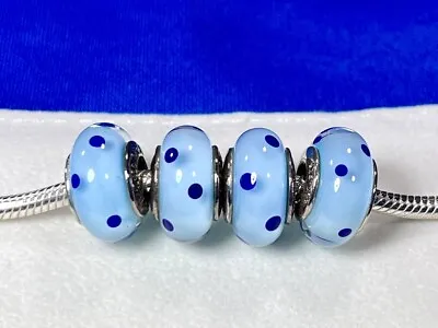 Authentic Pandora Blue Polka Dots Murano Glass Bead 790610 Retired • £19.41