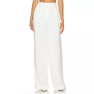 MILLY Noelani Twill Pants White SIZE 0 Wide Leg Trousers Pleated High Waist NEW • $158.40