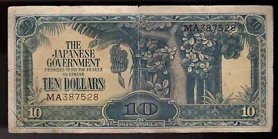 1942 Malaya Japanese Occupation $10 Dollars Pic# M7a W/Serial # (RARE) • $49