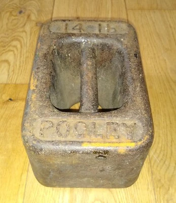 £15.99 • Buy VINTAGE POOLEY CAST IRON BAR 14lb WEIGHT - BALANCED SCALES / INTERIOR DOOR STOP!
