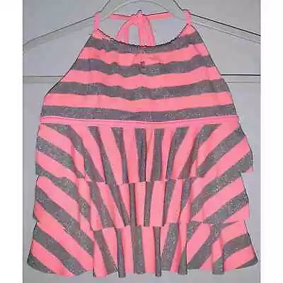 Justice Girls Neon Pink And Silver Ruffle Halter Tankini Top 10 • $12.93