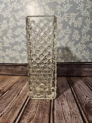 Fostoria American Vase Vintage Glass 8.5  X 3  HOBNAIL SQUARE CLEAN L • $39.99