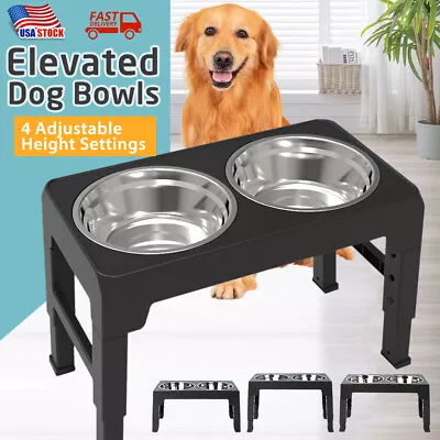 Elevated Dog Bowl Pet Feeder Stainless Steel Food Water Stand With 2PCS Bowls • $17.99