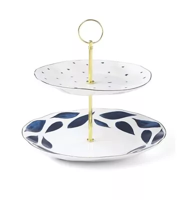 Lenox Blue Bay 2-Tiered Server With Blue And White Design And Gold Handle • $30