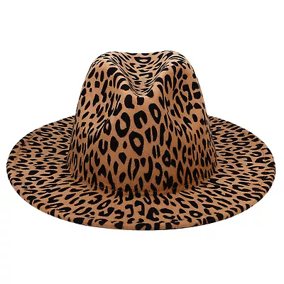 Leopard Cheetah Print Wide Brim Felt Jazz Hat Fedora Panama Trilby Cap Men Women • $15.99