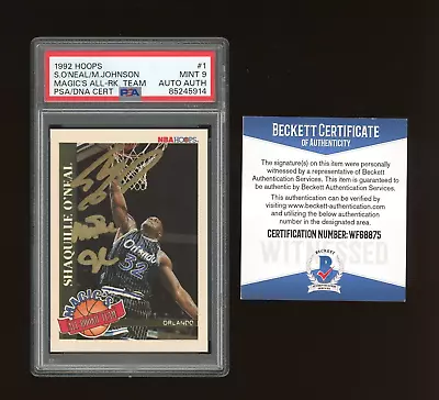 Shaquille O'Neal Magic Johnson Signed 1992 Hoops AUTO PSA/DNA PSA 9 Beckett COA • $31