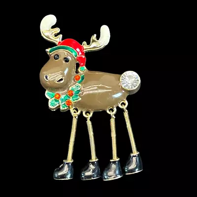 Vintage Christmas Reindeer Moose Articulated Legs Brooch Pin Fun Quirky  • $9.95