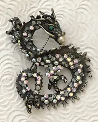 Dragon Vintage Style  Brooch Pendant Enamel On Brass Tone Metal • $18.98