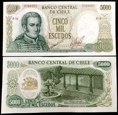 Chile 5000 Escudo 1967-76 P147b Banknote World Paper Money UNC Currency Bill • $9.45