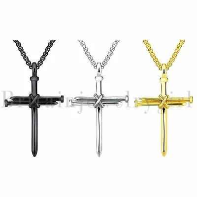 Stainless Steel Nail Cross Charm Pendant Necklace For Men Women Boy 22  Polished • $10.89