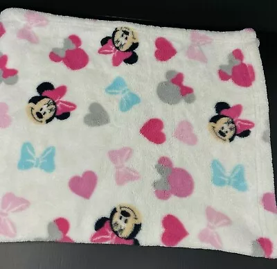 Disney Minnie Mouse White Baby Blanket W/Pink Gray Blue Faces Hearts Bows Lovey • $35.69