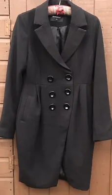 Black Double Breasted Coat Size UK 8 Ideal MAD HATTER DRESS UP • $9.94