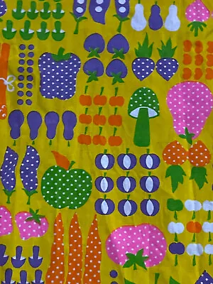 Vintage 70’s Yellow Mushroom Fruit Vegetable Marcus Brothers Fabric 51”x43” • $69.99