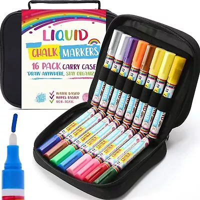 16 Liquid Chalk Markers With Case Eraseable Chalkboard Pens Reversable Tips • $19.99