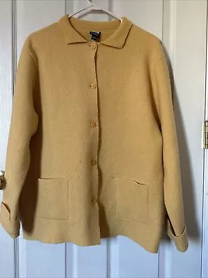 Eileen Fisher Goldenrod Marigold Mustard Boiled Wool Jacket Large • $49.99