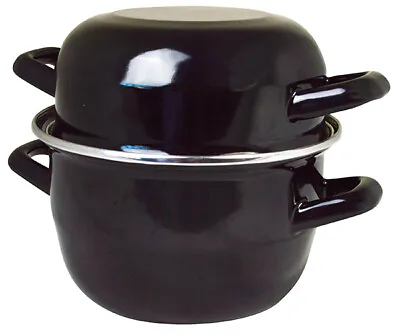 Large Seafood Cooking Pot Round Enamel Black Mussel Pot With Handles 22cm  • £18.99