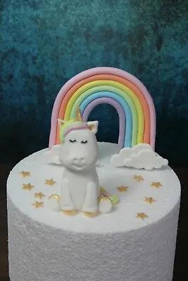 UNICORN & RAINBOW & Gold Stars Edible Handmade Birthday Party Cake Topper  • £21.99