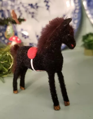 Vntg German Black Horse Flocked Germany Putz Animal Kunstlerschutz Miniature Toy • $14.99