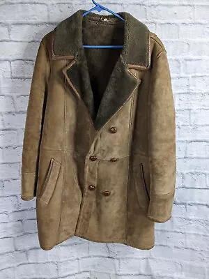 Vtg Western Italy Made Suede Leather Sherpa Lined Heavy Jacket Size 48 Mens  • $63.75