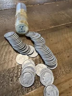 Roll Of 50 Roosevelt Dimes 1954-S. Nice Circulated Condition. 90% Silver • $80