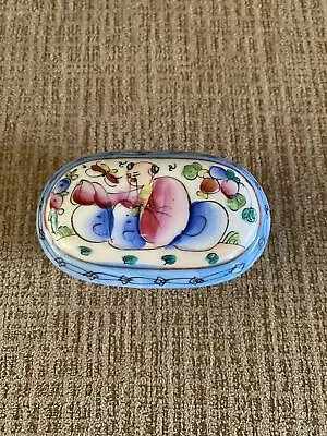 Vintage Chinese Porcelain Hand Painted Floral Oblong Trinket Dish Box W/ Lid • $0.99