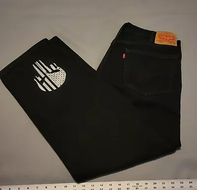 Levis 505 Baggy Jeans Mens 38x30 Black Loose Fit Skull Decal 90s Y2K Skater • $49.99