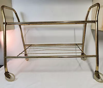 Vintage MCM Mid Century Metal Rolling Wheeled Cart Stand Serving TV Radio Gold • $99.99