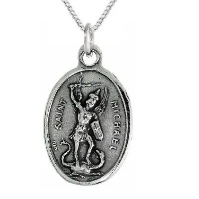 Sterling Silver St. Michael The Archangel Medal Pendant / Charm Box Chain • $29.99