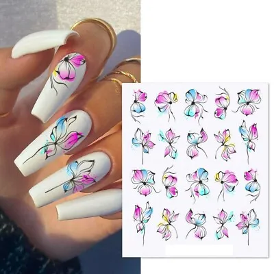 Nail Art Water Decals Stickers Transfers Spring Summer Flowers Floral (X137) • £1.75