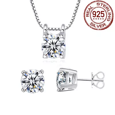 925 Sterling Silver Jewelry Set Women CZ Cubic Zircon Stud Earrings And Necklace • $11.42