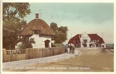 Rare Old Postcard - Old Dutch Cottage & King Canute - Canvey Island - Essex 1958 • £1.89