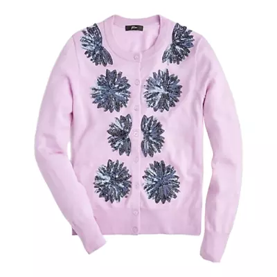 J. Crew Jackie Purple Flower Sequin Cardigan Sz XS NEW Merino Wool Sweater Lilac • $50