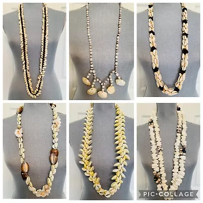 7pc Shell Necklaces Hawaiian Lei Jewelry Shells Cowrie Thick Luau LOT VTG-Now • $59.49