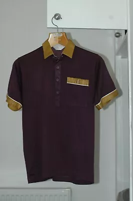 Vintage Gabicci Purple And Gold Polo Shirt Size Small 38 60s 70s 80s Mods • £6.50