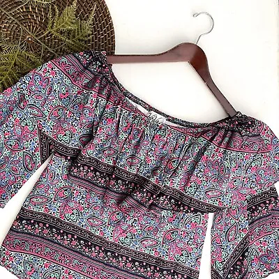 $29.99 • Buy VA VA By Joy Han Womens Shirt Blouse Blue Pink Floral Off The Shoulder Small