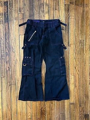 Tripp NYC Purple Black Goth Raver Chain Cargo Zip Flare Pants 28” Waist Size 9 • $159.99