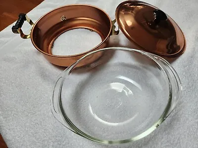 Vintage Coppercraft Guild Casserole 1.5 Quart Glass Pyrex Insert Carrier Handles • $29.90