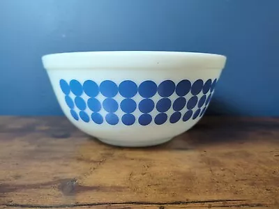 Vintage Pyrex Blue Polka Dot 2 1/2 QT Nesting Mixing Bowl #403 White Milk Glass  • $26